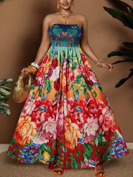 Dresses & Skirts - Multicolor Boho Women's Plus Size Sleeveless Elegant Floral Maxi Dress
